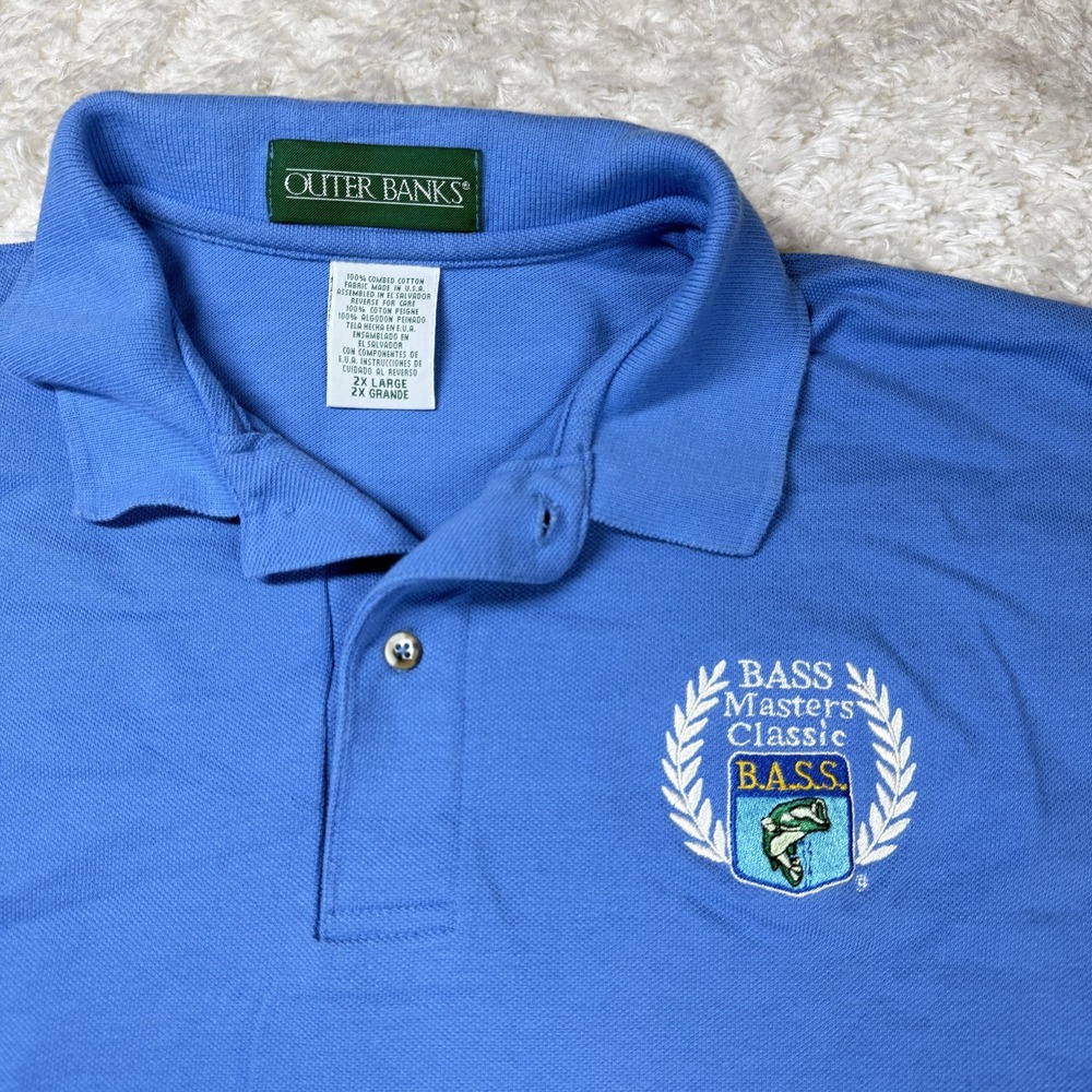 Vintage Bass Masters Classic Polo Shirt Mens 2XL Fishing Crest Outer Banks 90's